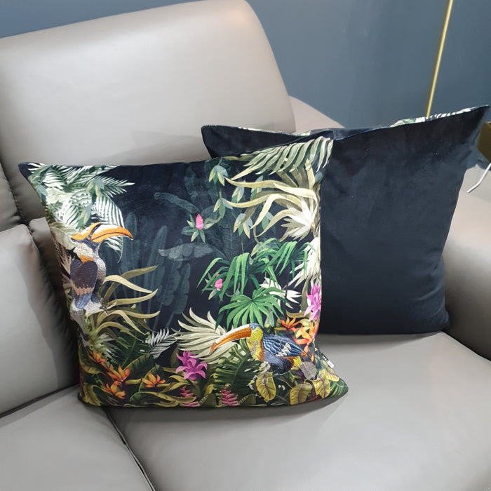 Toucan Embossed Velvet Cushion - Luxurious Green 45x45 cm
