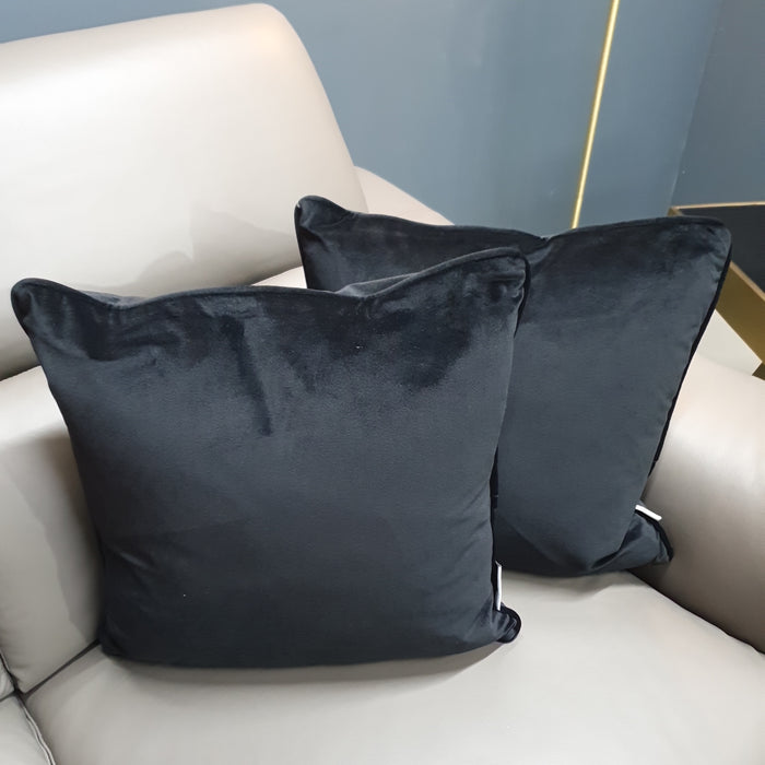 Lea Luxe Black Cushion - Soft Velvet with Piped-Edge Details - Monochrome Theme - 43x43