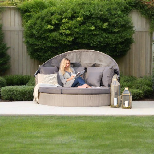 St Ives Outdoor Furniture Day Bed, Rattan, Grey Upholstery