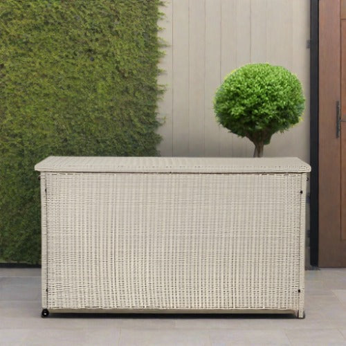 Outdoor Storage Cushion Box, Stone Grey Wicker - Large