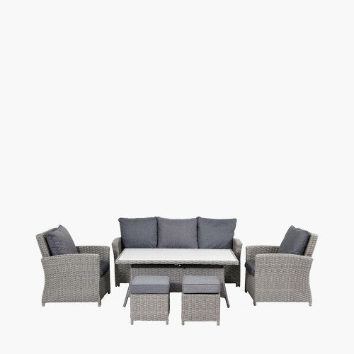 Langham Garden Furniture Lounge / Dining Set, Grey Rattan, Dark Grey Cushions, Ceramic Tabletop