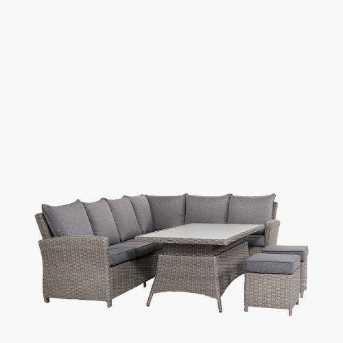 Langham Garden Furniture Corner Lounge Set, Natural Rattan, Grey Cushions, Left Long