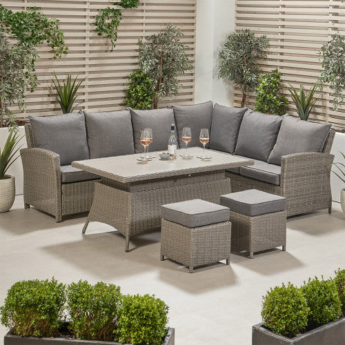 Langham Garden Furniture Corner Lounge Set, Natural Rattan, Grey Cushions