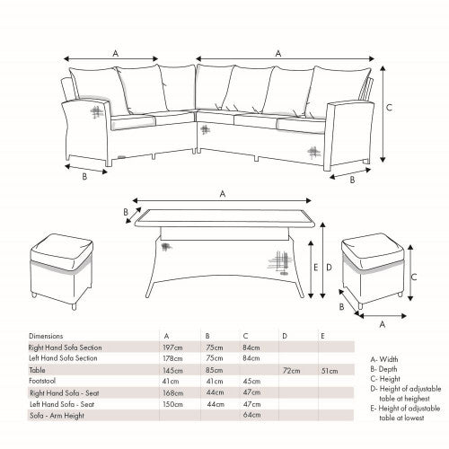 Langham Garden Furniture Corner Lounge / Dining Set, Natural Rattan, Grey Cushions, Long Right