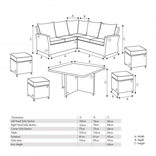 Langham Garden Furniture Corner Lounge / Dining Set, Slate Grey, Square, Grey Cushions