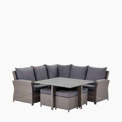 Langham Garden Furniture Corner Lounge / Dining Set, Square, Natural Rattan, Grey Cushions