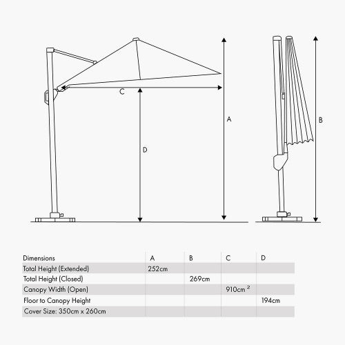 Challenger T2 Garden Parasol, 3.5 x 2.6m, Taupe, Free Arm