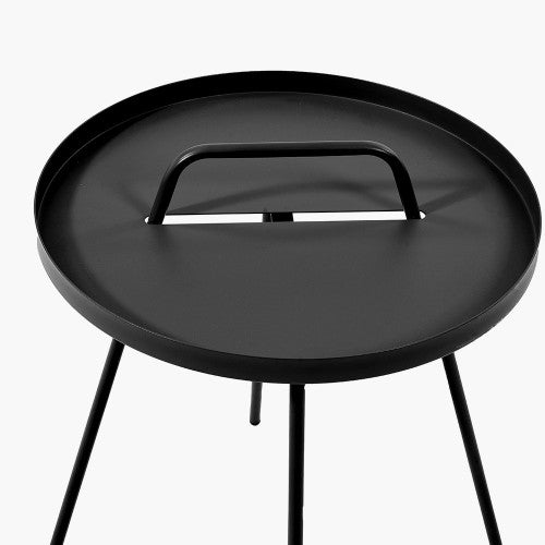 Round Side Table, Black Stainless Steel, Frame, Outdoor Table, 53 x 44 cm