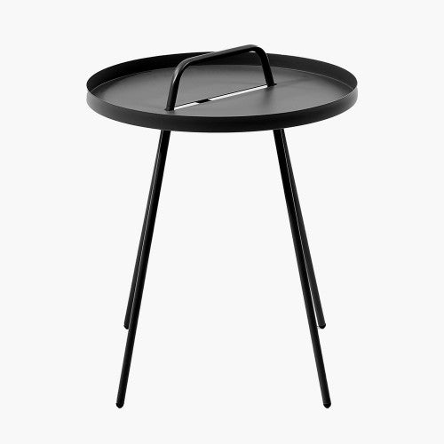 Round Side Table, Black Stainless Steel, Frame, Outdoor Table, 53 x 44 cm