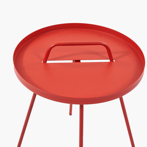 Outdoor Side Table, Round Top, Red Metal Frame, 53 x 44 cm