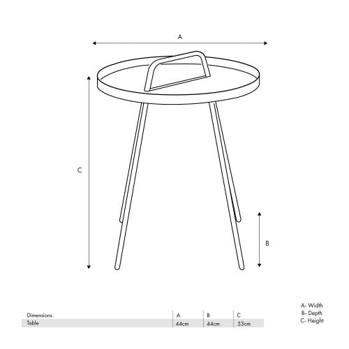 Outdoor Side Table, Grey Metal Frame, Round Top, 53 x 44 cm