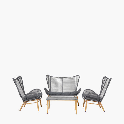 Walden Garden Furniture Lounge Set, Dark Grey, Natural Wood, 4 Piece