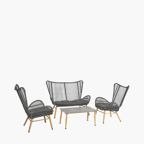 Walden Garden Furniture Lounge Set, Dark Grey, Natural Wood, 4 Piece