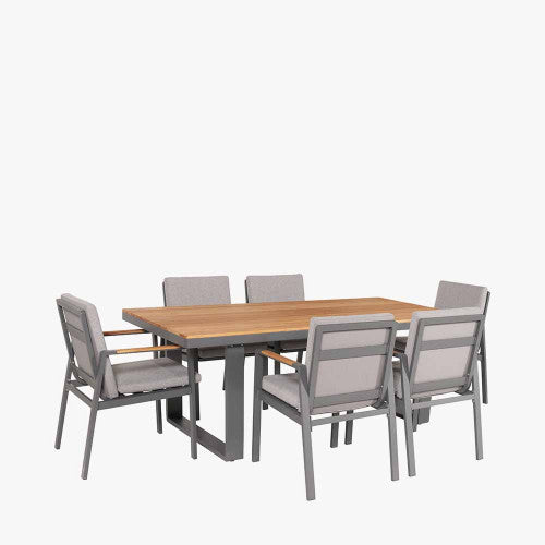 Smithfield Garden Furniture Dining Set, 6 Seater, Grey Metal, Natural Wood