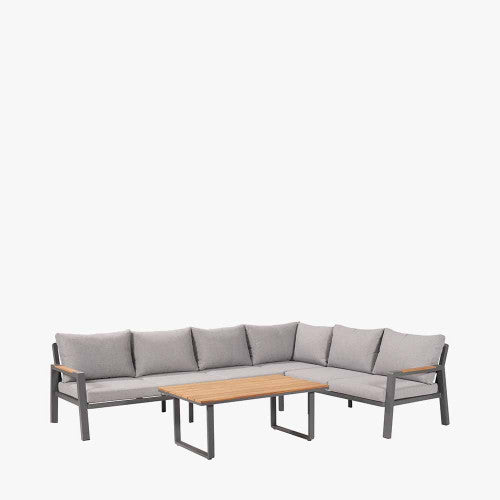 Smithfield Garden Furniture Lounge Corner Set, Anthracite Grey, Natural Wood