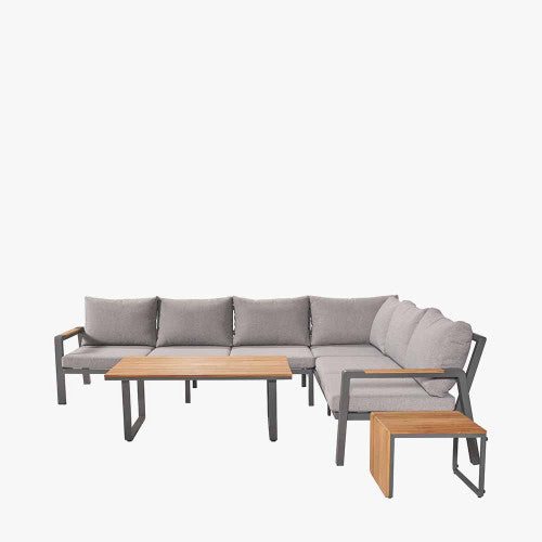 Smithfield Garden Furniture Lounge Corner Set, Anthracite Grey, Natural Wood