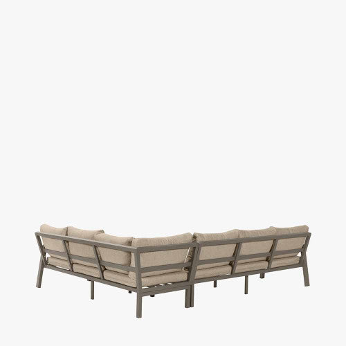 Smithfield Garden Furniture Lounge Corner Set, Grey Metal, Natural Wood