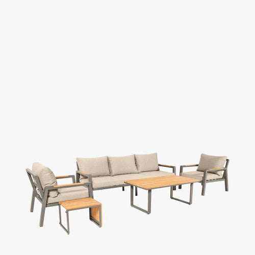 Smithfield Garden Furniture Lounge Set, Grey Metal, Natural Wood