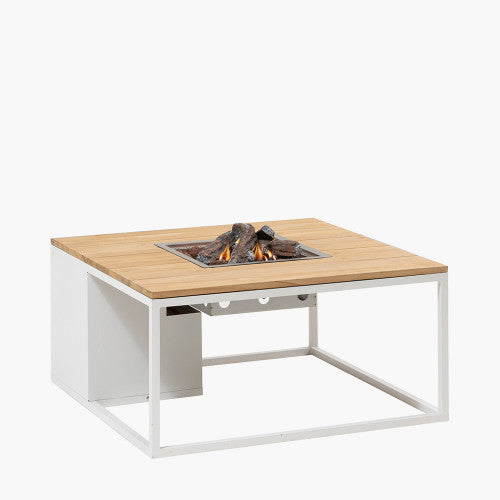 Cosiloft 100 White and Teak Fire Pit Table