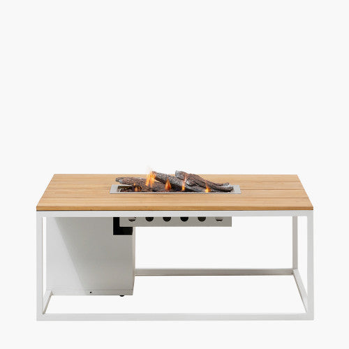 Cosiloft 120 White and Teak Fire Pit Table