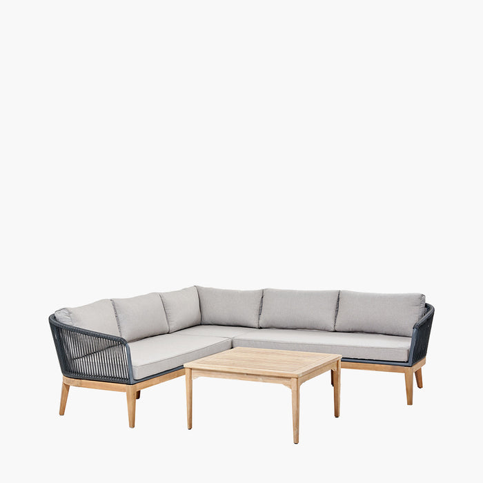 Appleton Garden Furniture Corner Lounge Set, Natural Acadia Wood, Grey