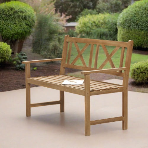 Hartley Outdoor Wooden Bench, Light Teak, 2 Seater