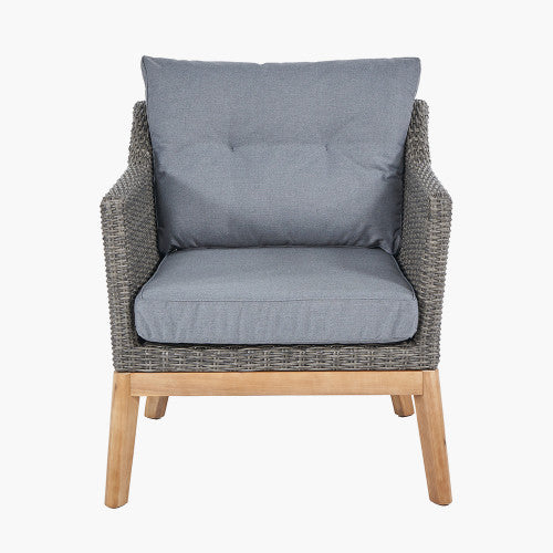 Burton Garden Furniture Lounge Set, Grey, Natural Acadia Wood