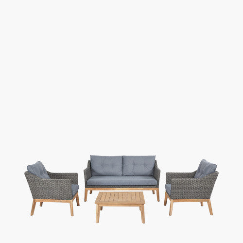 Burton Garden Furniture Lounge Set, Grey, Natural Acadia Wood