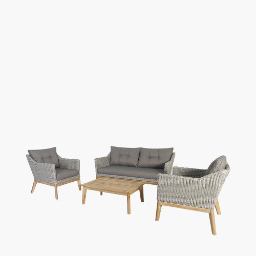 Burton Garden Furniture Lounge Set, Light Grey, Natural Acadia Wood