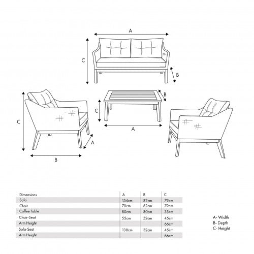 Burton Garden Furniture Lounge Set, Light Grey, Natural Acadia Wood
