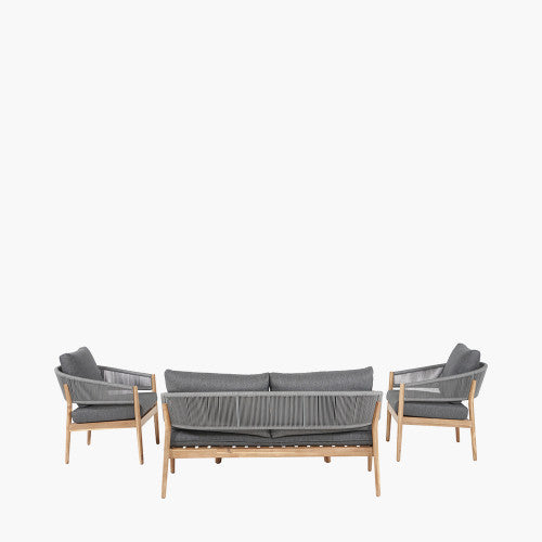 Wilton Garden Furniture Lounge Set, Natural Acadia Wood, Dark Grey Cushions