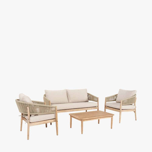Derby Garden Furniture Lounge Set, Natural Acadia Wood, Sage Green