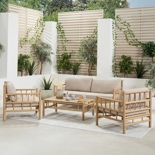 Hemlington Garden Furniture Lounge Set, Natural Bamboo