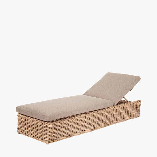Hatfield Gatrden Furniture Sunlounger, Natural Rattan, Beige Cushion