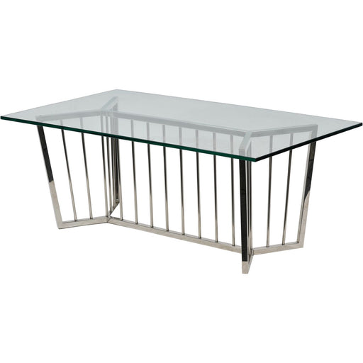 Angélique Rectangular Coffee Table, Silver Stainless Steel Frame, Clear Glass, Round Top