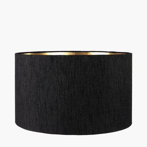 Märta Black Slubbed Faux Silk Gold Lined Cylinder Shade- 40cm