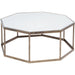 Yvette Octagonal Coffee Table, Antique Gold, Metal Legs, Glass Top