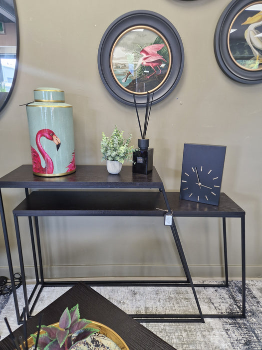 Nesting Console Tables, Metal Frame, Wooden Top, Black, Set Of 2