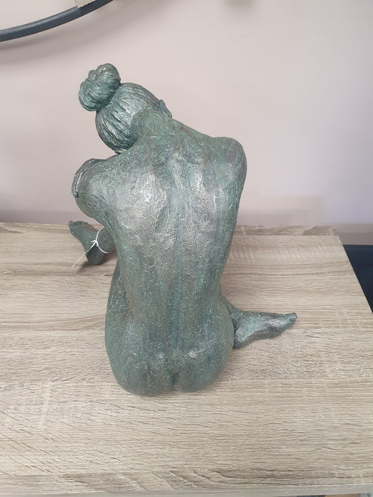 Coulter Sitting Woman Sculpture, Aged Copper