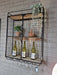 Wirework Wall Wine Cabinet, Cage Wall Wine Bar, 2 Wooden Shelves, Black Metal Door