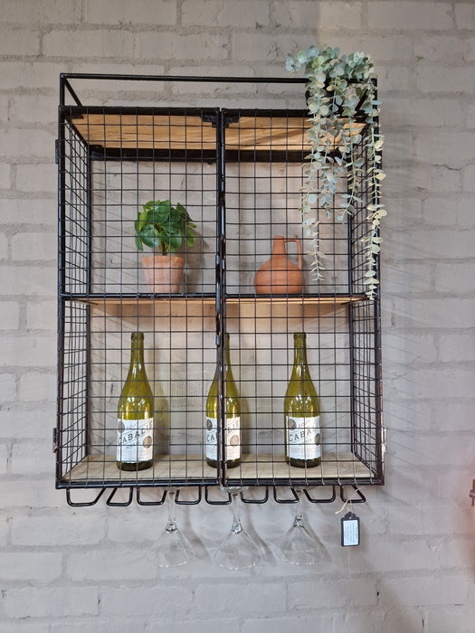 Wirework Industrial Wall Wine Cabinet with 2 Shelves - 88 x 67 cm