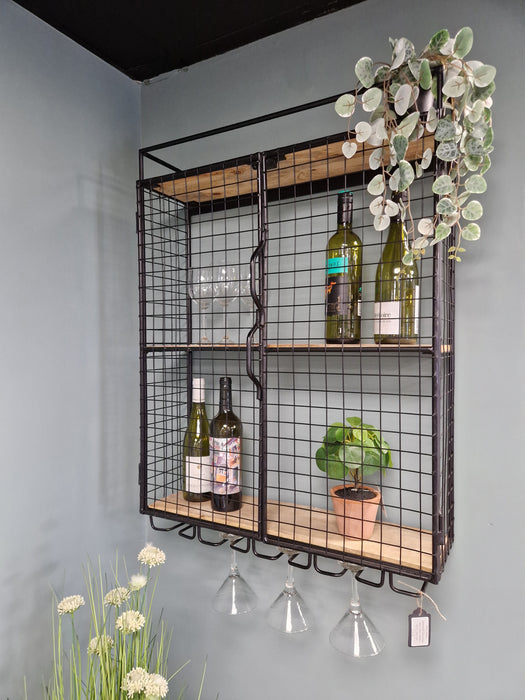 Wirework Industrial Wall Wine Cabinet with 2 Shelves - 88 x 67 cm