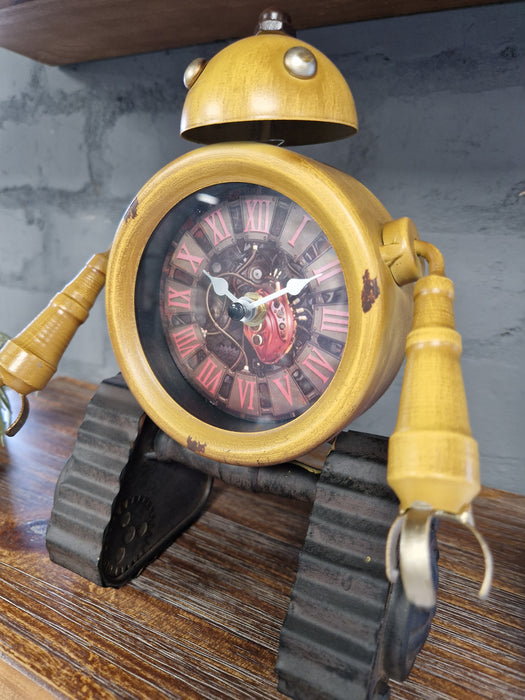 Yellow Metal Novelty Robot Clock