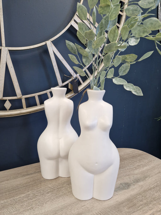 Decorative Stem Flower Vase, White Ceramic, Nude Female, Medium