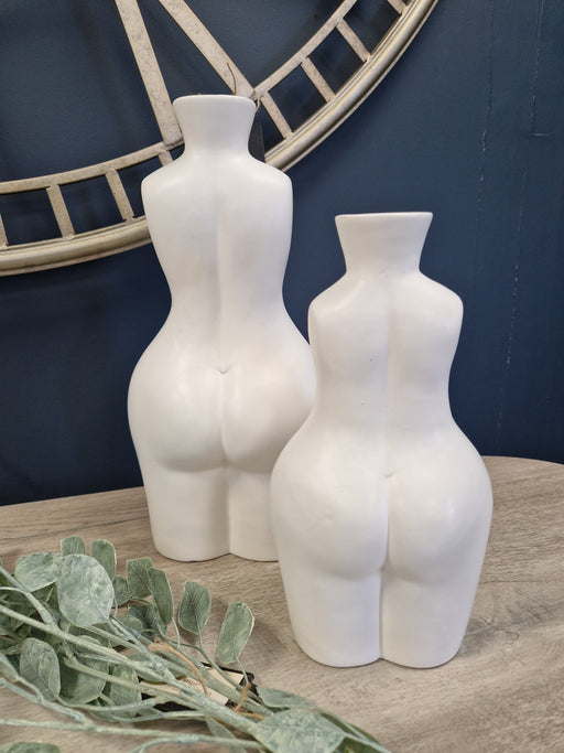 Decorative Stem Flower Vase, White Ceramic, Nude Female, Medium