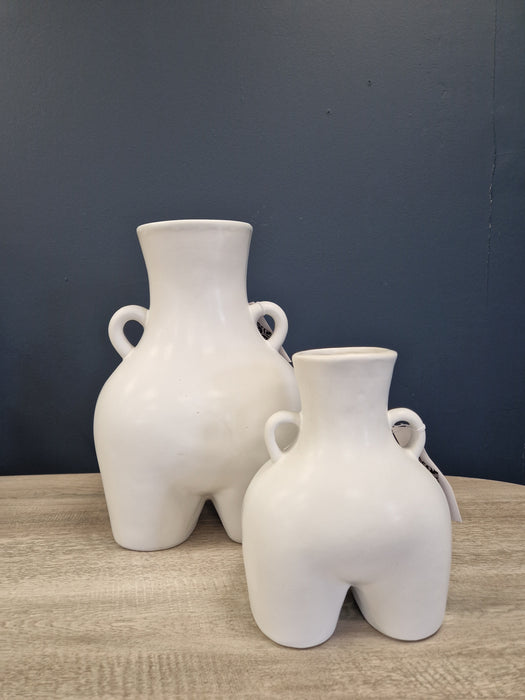Booty Stem Flower Vase, Decorative, Ceramic, White Love Handles, Medium