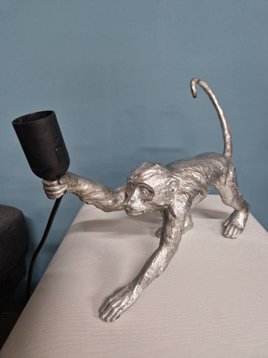 Antique Silver Crawling Monkey Table Lamp