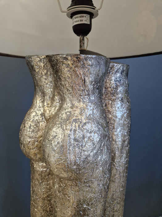 Antique Silver Lovers Floor Lamp With Floral Boho Shade