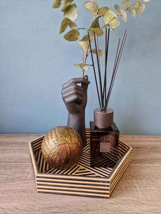 Black & Natural Decorative Tray, Hexagon, Bamboo