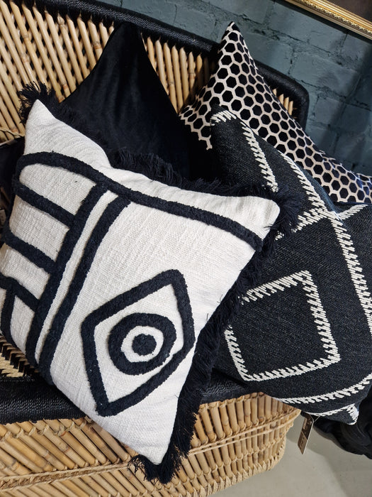 Black Nile Diamond Pattern Cushion - Monochrome Organic Cotton Textiles -50x50cm